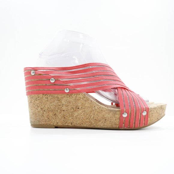Lucky Brand Miller-2 Pink Mesh 4" Cork Wedge Heel Sandals - 10 - Picture 3 of 7